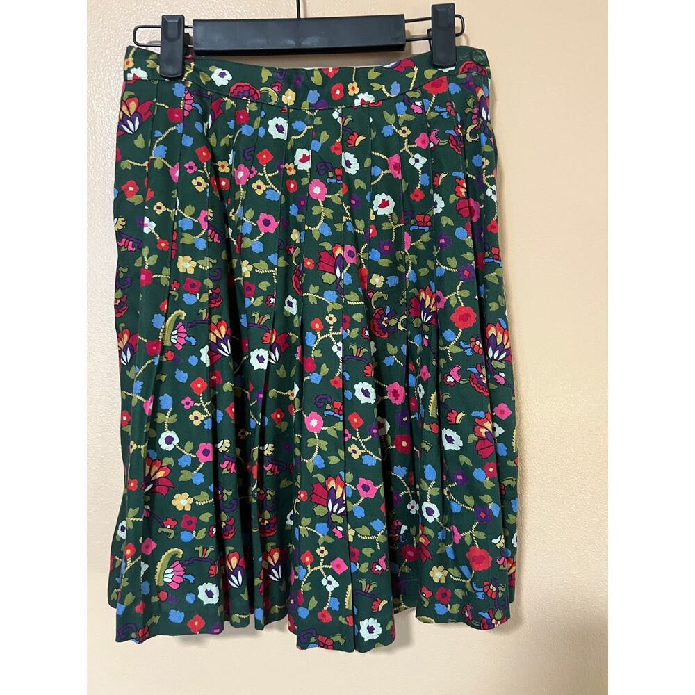 Rafferty Vintage 80s Green Multicolor Floral Pleated Midi Skirt Size 0 EUC
